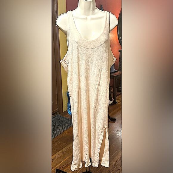 Free People Beach Be happy pinafore oversized dress maxi with slit size XS -M - Picture 2 of 11